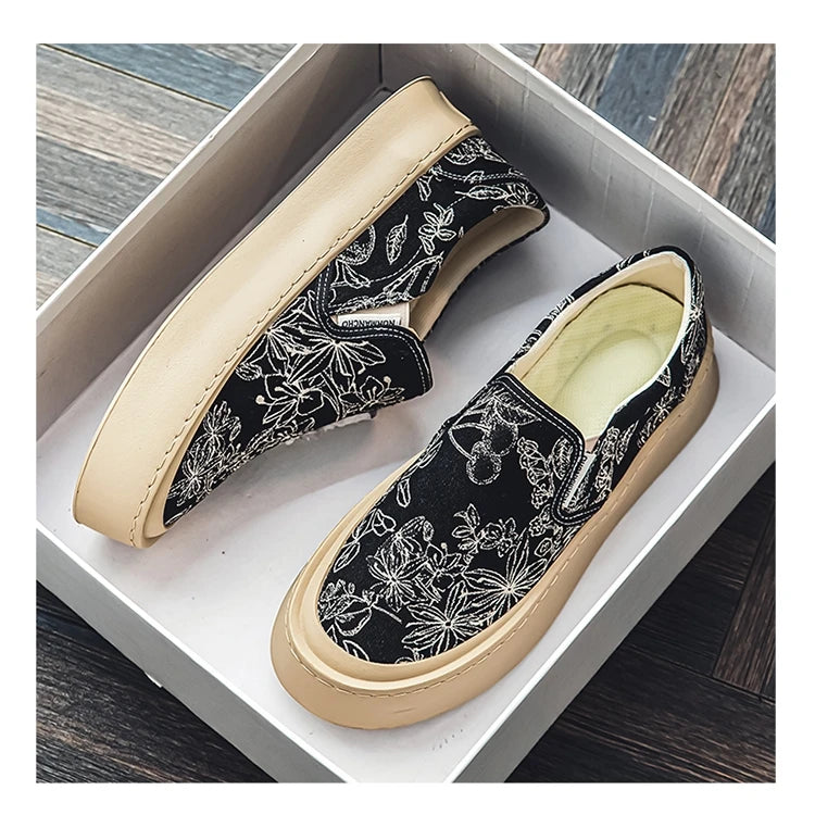 Men's Canvas Floral Thick Sole Loafers