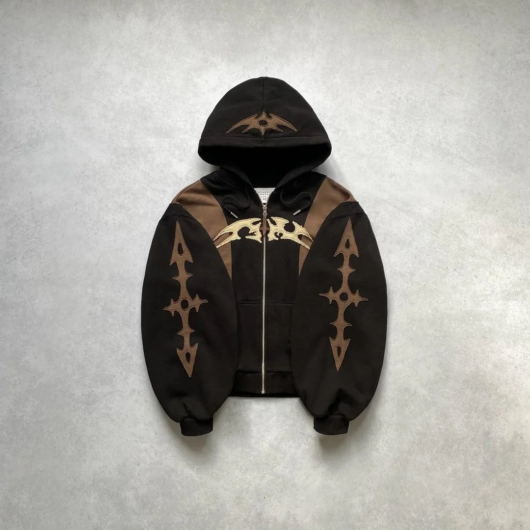 Y2k Patch Design Loose Zip Hoodies for men