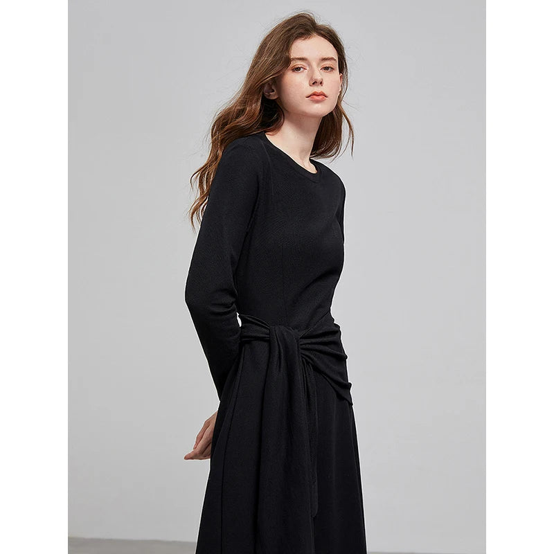 Urban Women's Back Waist Hollow Out Strap Medium Long Slim Black Dress