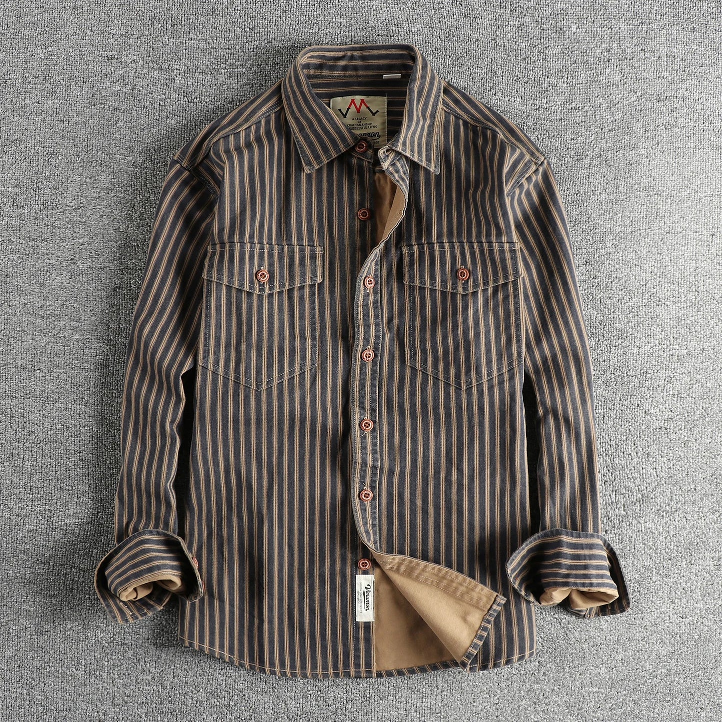 Men's American Retro Stripe Long-Sleeve Lapel Shirt - Premium Shirt from Craftklart Dropship - Just $30.30! Shop now at Craftklart.store