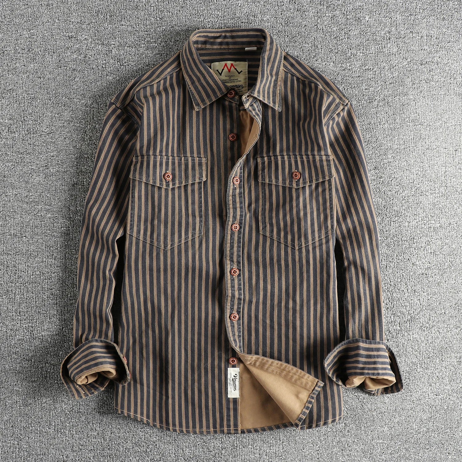 Men's American Retro Stripe Long-Sleeve Lapel Shirt - Premium Shirt from Craftklart Dropship - Just $30.30! Shop now at Craftklart.store