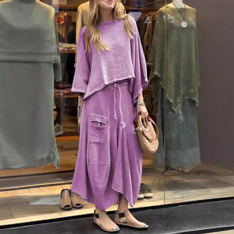 Loose Casual Solid Cotton Linen 2 Piece Sets Women - Premium Set from Craftklart Dropship - Just $28.08! Shop now at Craftklart.store