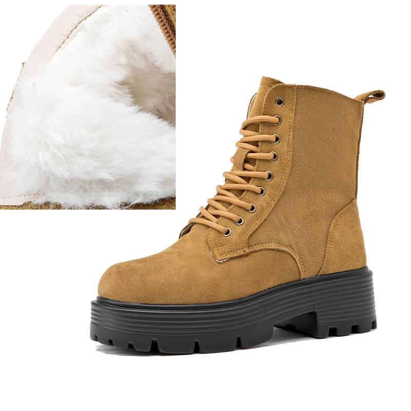 AIYUQI 2025 new women ankle boots thick velvet warm snow boots women's genuine leather winter female boots non-slip short boots