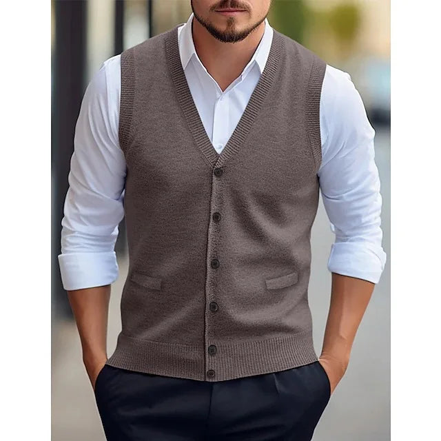 Men's Knit Sweater Vest — V-Neck Sleeveless Pullover