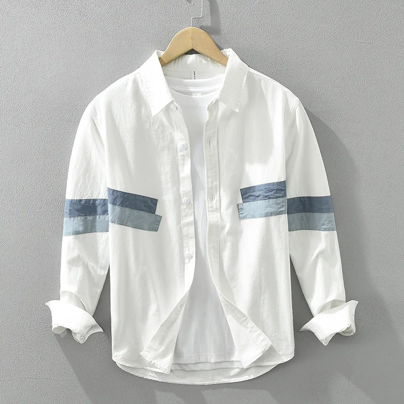 Men's Spring New Casual Patchwork 100% Cotton Long Sleeve Shirts - Premium Shirt from Craftklart Dropship - Just $32.11! Shop now at Craftklart.store