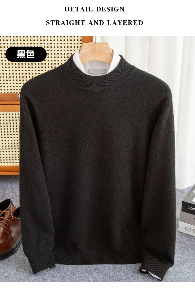 New Fashion Men's 100% Wool Pullover Half-high Collar Sweater - Craftklart.store