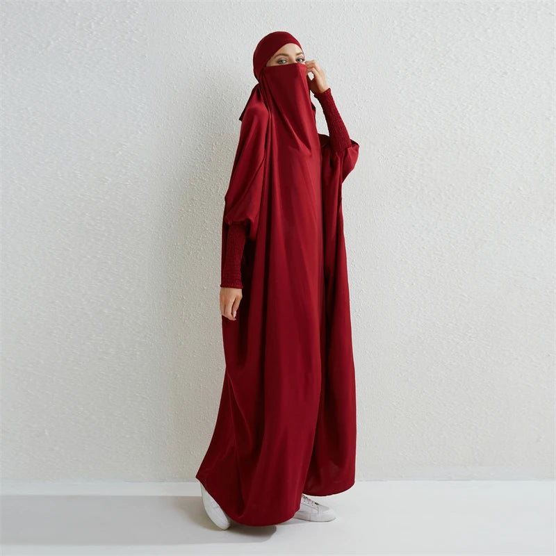 Women's Urban Flowing Hooded Abaya with Smocking Sleeve One-piece