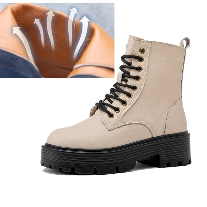 AIYUQI 2025 new women ankle boots thick velvet warm snow boots women's genuine leather winter female boots non-slip short boots
