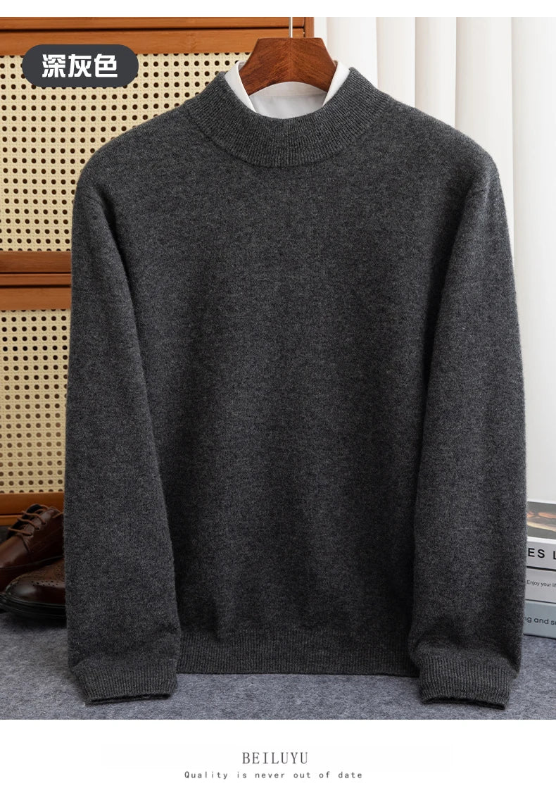 New Fashion Men's 100% Wool Pullover Half-high Collar Sweater - Craftklart.store