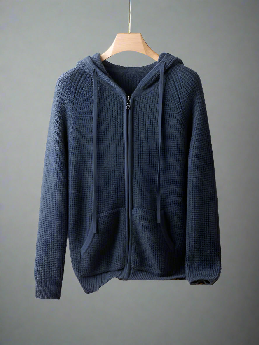 Urban Casual Knitted Hooded Cardigan 100% Pure Cashmere