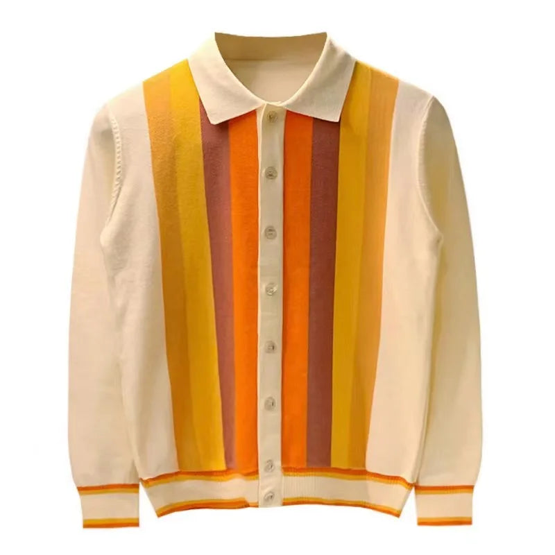 Men's British Style Vertical Stripe Long Sleeved Knitted Cardigan - Premium Cardigan from Craftklart Dropship - Just $28.49! Shop now at Craftklart.store