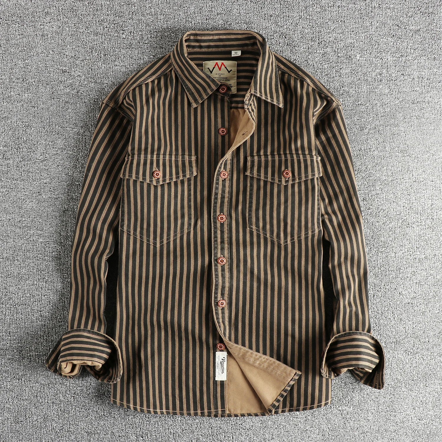 Men's American Retro Stripe Long-Sleeve Lapel Shirt - Premium Shirt from Craftklart Dropship - Just $30.30! Shop now at Craftklart.store