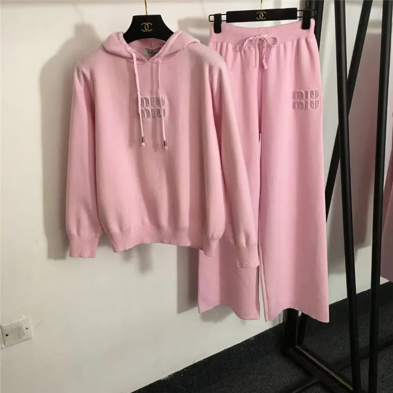 Branded Hooded Knitwear Two-Piece Suit Women 2024 - Premium Set from Craftklart Dropship - Just $53.60! Shop now at Craftklart.store