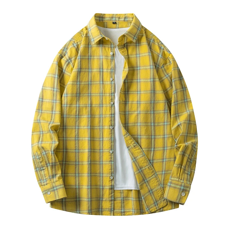 Men's Urban Streetwear Plaid 100% Cotton Shirt - Craftklart.store