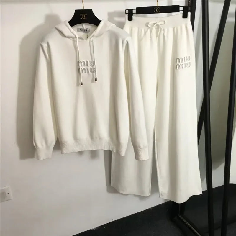 Branded Hooded Knitwear Two-Piece Suit Women 2024 - Premium Set from Craftklart Dropship - Just $53.60! Shop now at Craftklart.store