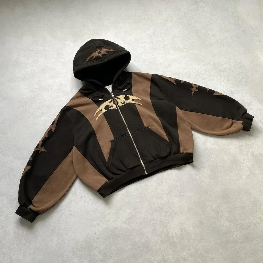 Y2k Patch Design Loose Zip Hoodies for men