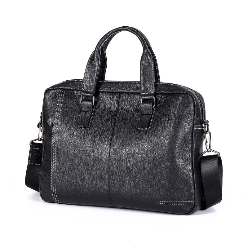 Genuine Leather Men's Briefcase Black Shoulder Laptop Bag - Premium Laptop Bag from Craftklart Dropship - Just $46.63! Shop now at Craftklart.store