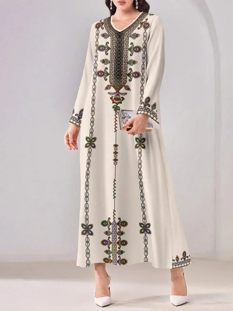 Traditional Women's Long Sleeve Midi Loose Fit Long Dress