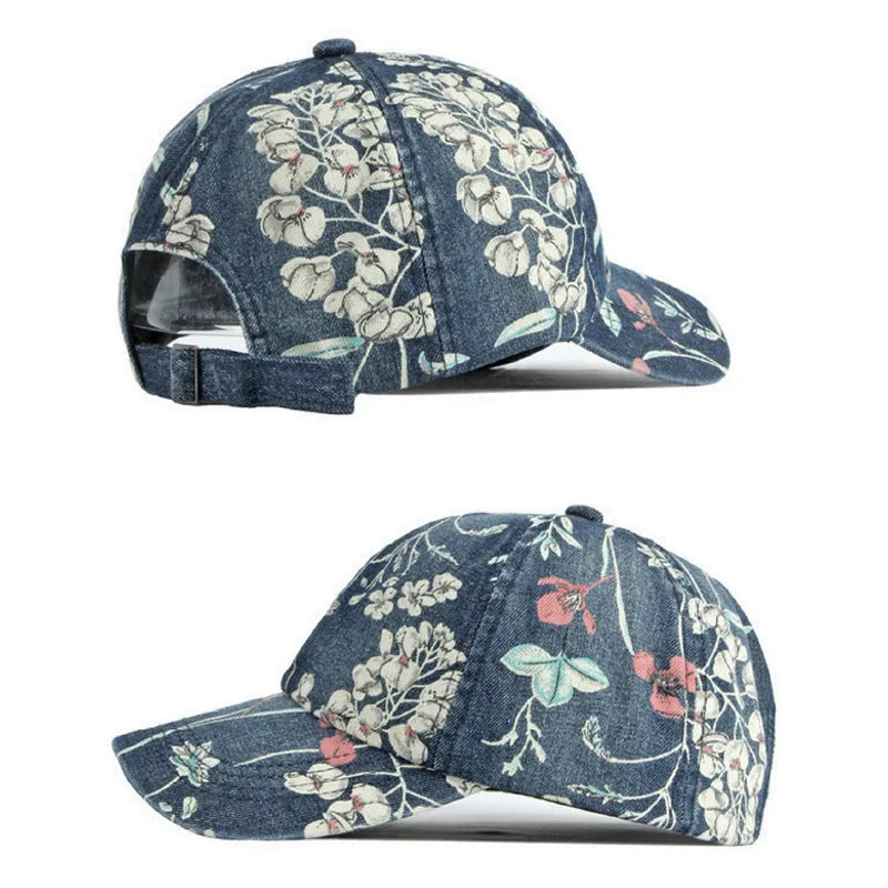 Women's CLIMATE Floral Denim Baseball Cap Hat - Premium Cap from Craftklart Dropship - Just $7.85! Shop now at Craftklart.store