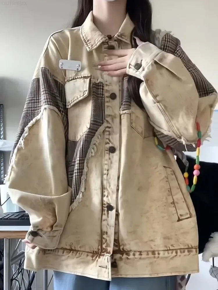 Patchwork Streetwear Contrast Color Grunge Jackets - Premium Jacket from Craftklart Dropship - Just $40.71! Shop now at Craftklart.store