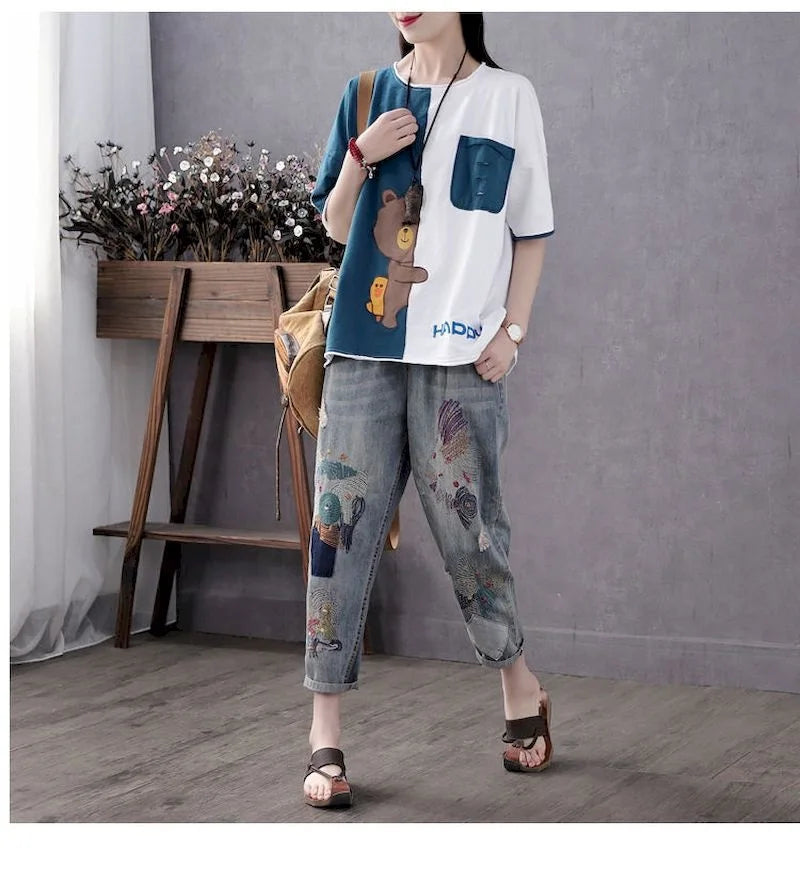 Women's Cotton Summer Round Neck T-Shirt - Premium T-Shirt from Craftklart Dropship - Just $18! Shop now at Craftklart.store