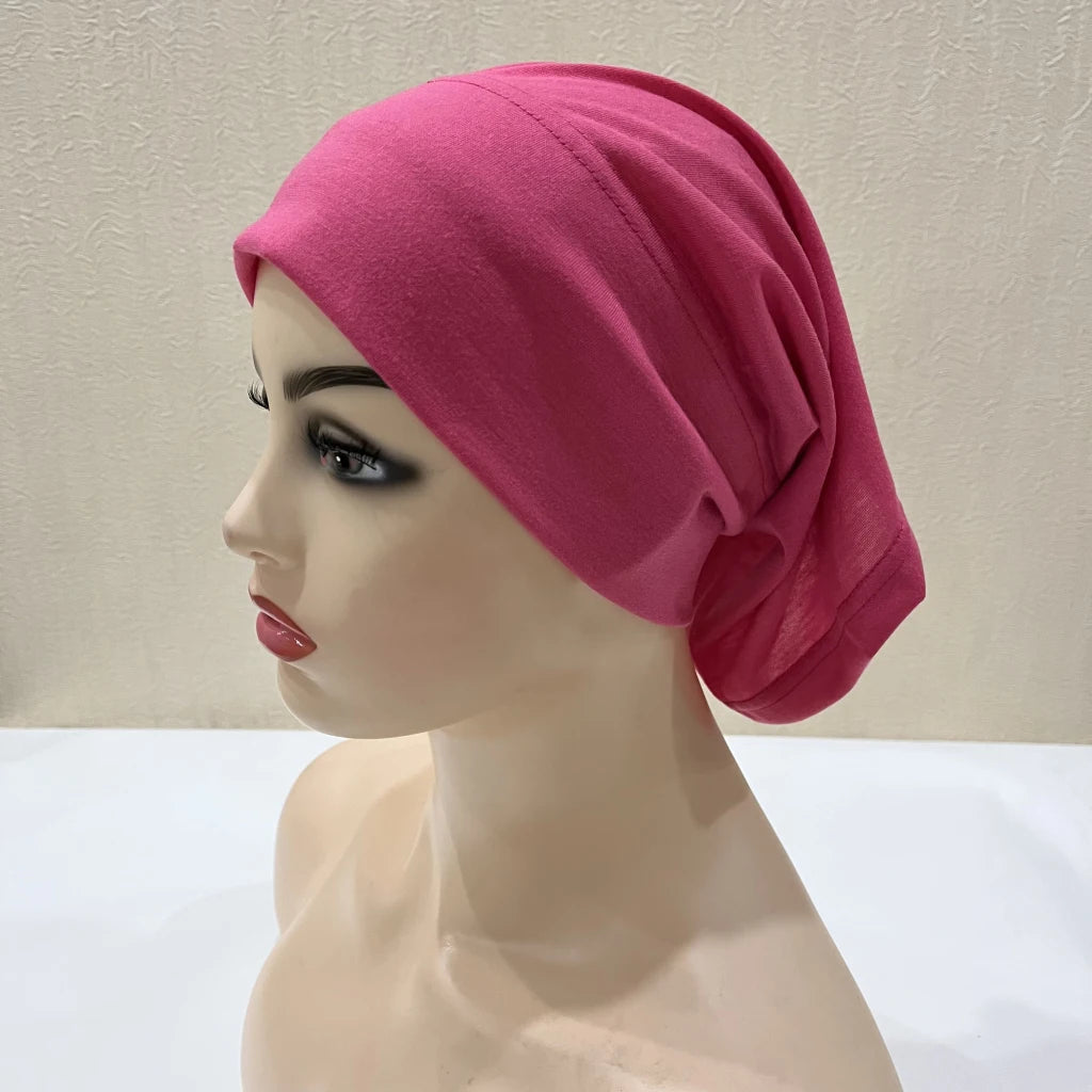 Traditional Ladies Pure Color Stretch Head Scarf Under Hijab Bonnet