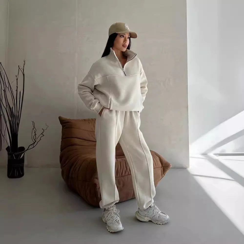 Autumn Women's Tracksuit with Zipper Cotton Oversize White Casual Two Piece Set Women Classic Sports Trouser Suits for Women - Premium from Craftklart.store - Just $26.49! Shop now at Craftklart.store