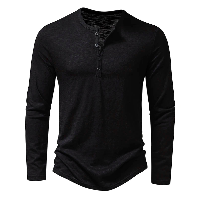 New Men's Cotton Henley T Shirt Long Sleeve - Premium Longsleeve Top from Craftklart.store - Just $16.23! Shop now at Craftklart.store