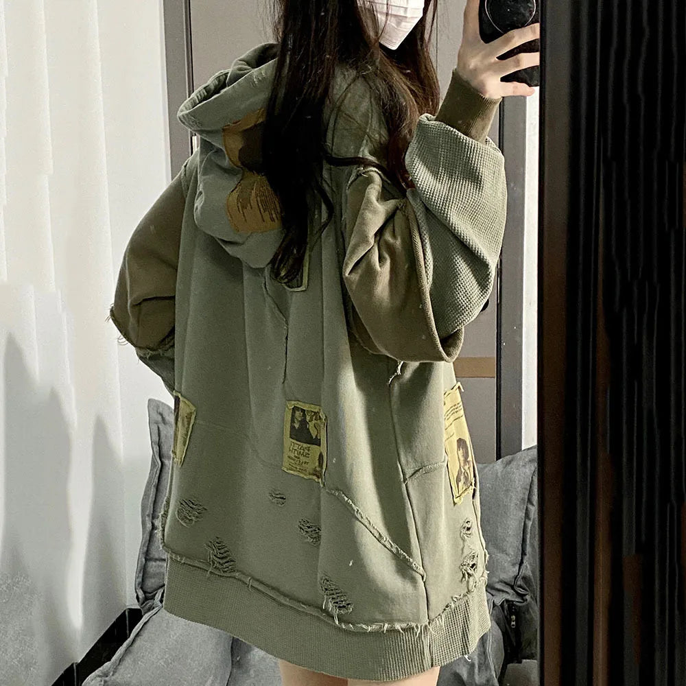 Women Fashion Oversized Patchwork Hoodies