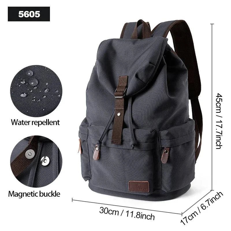 Men's vintage canvas backpack with large capacity for 15.6-inch laptops, casual style, crafted by Craftklart.