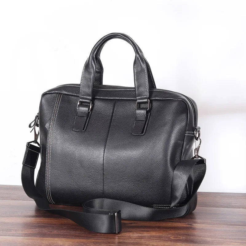 Genuine Leather Men's Briefcase Black Shoulder Laptop Bag - Premium Laptop Bag from Craftklart Dropship - Just $46.63! Shop now at Craftklart.store