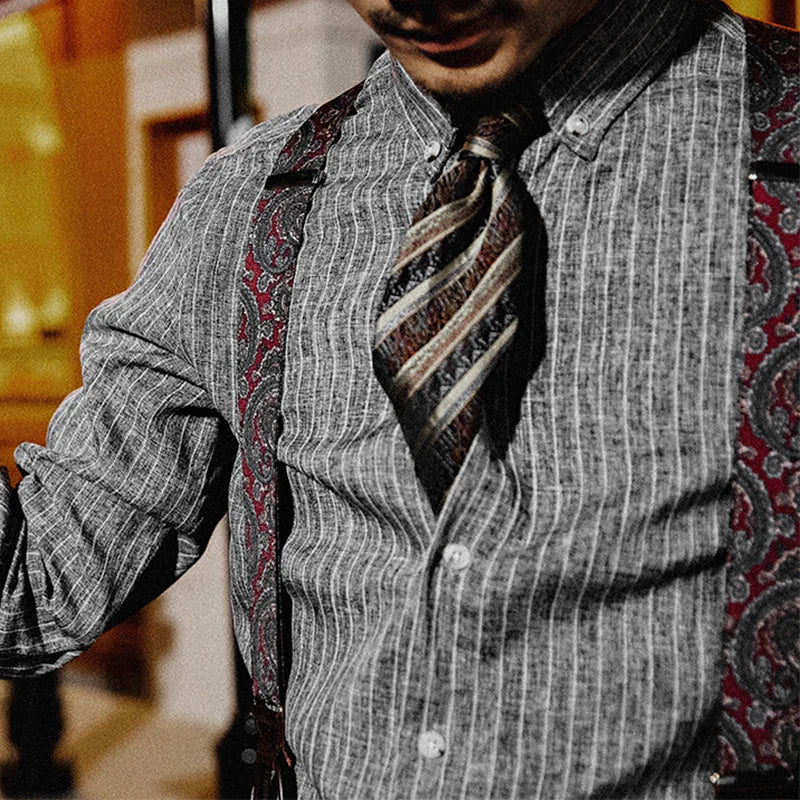 Long Sleeve Striped Turn-down Collar Urban Casual Shirt