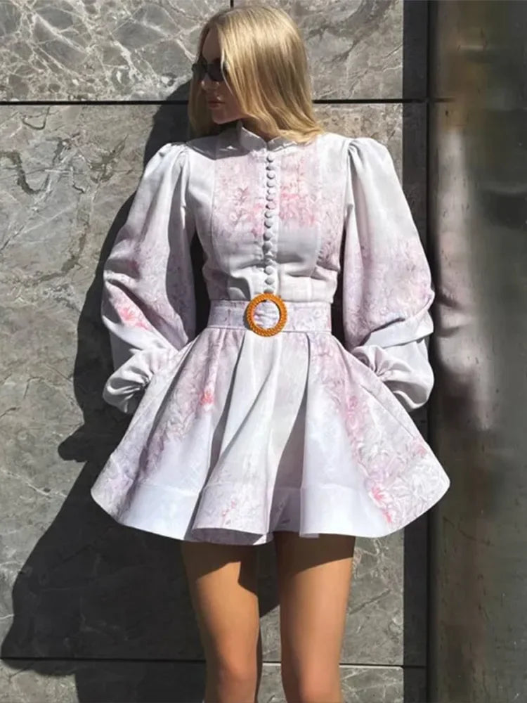 Sort Single Breasted O-neck Long Sleeve A-line Dresses - Craftklart.store