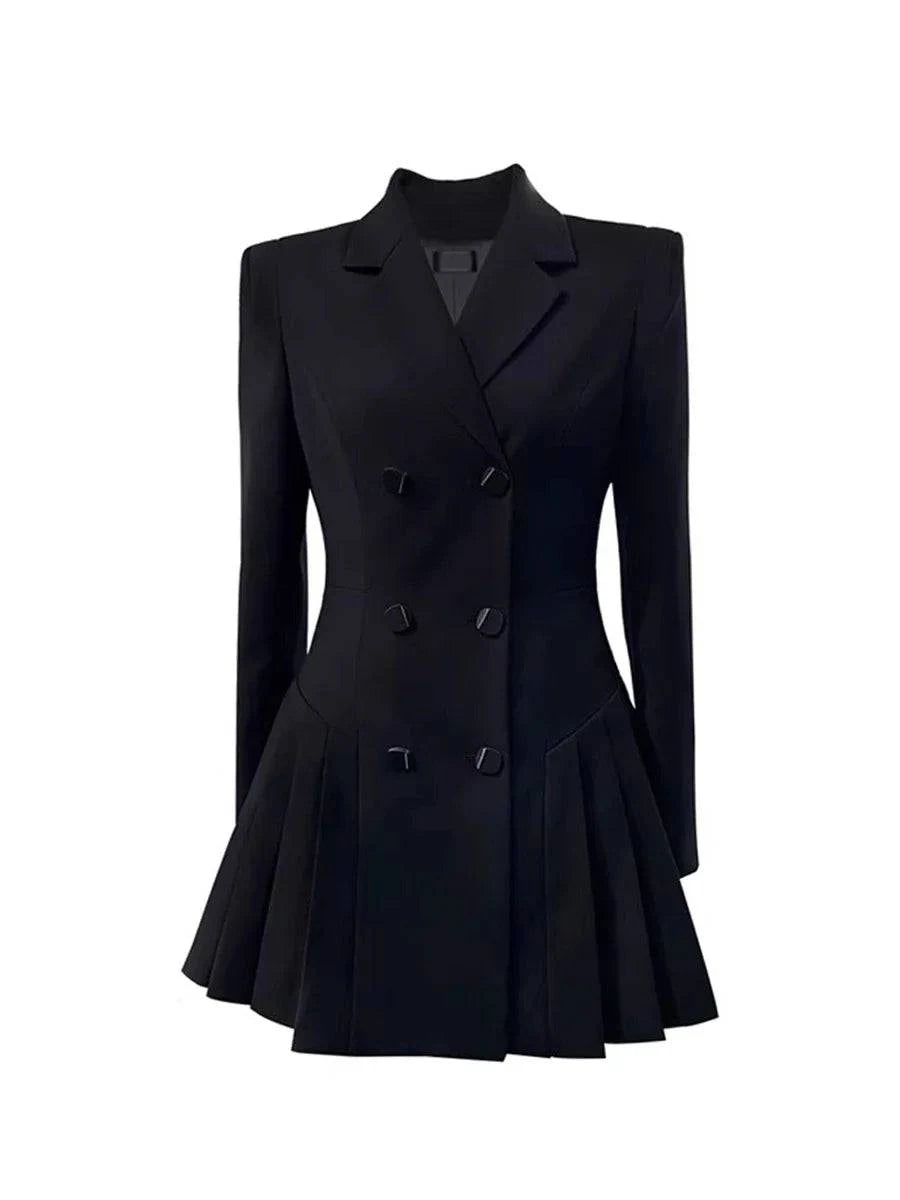 Elegant academy style waist slimming pleated suit dress for women with a fitted silhouette and classic pleated design by Craftklart Dropship