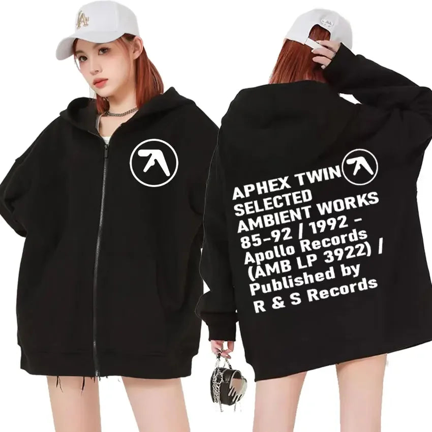 Zip Up Hooded Top Aphex Twin Inspired Graphic Print Hoodie - Craftklart.store