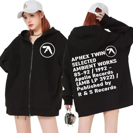 Zip Up Hooded Top Aphex Twin Inspired Graphic Print Hoodie - Craftklart.store
