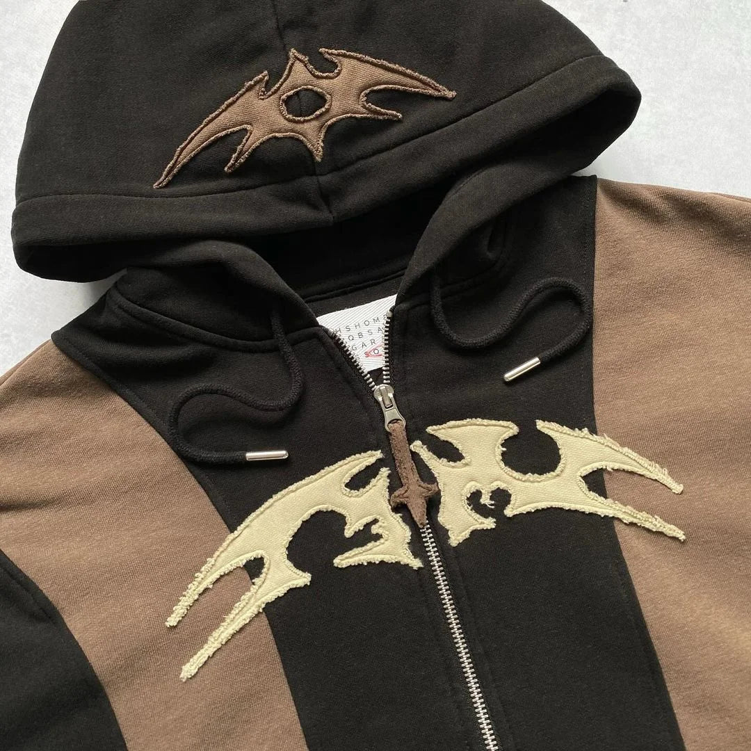 Y2k Patch Design Loose Zip Hoodies for men