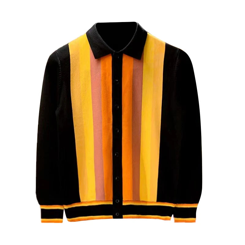 Men's British Style Vertical Stripe Long Sleeved Knitted Cardigan - Premium Cardigan from Craftklart Dropship - Just $28.49! Shop now at Craftklart.store