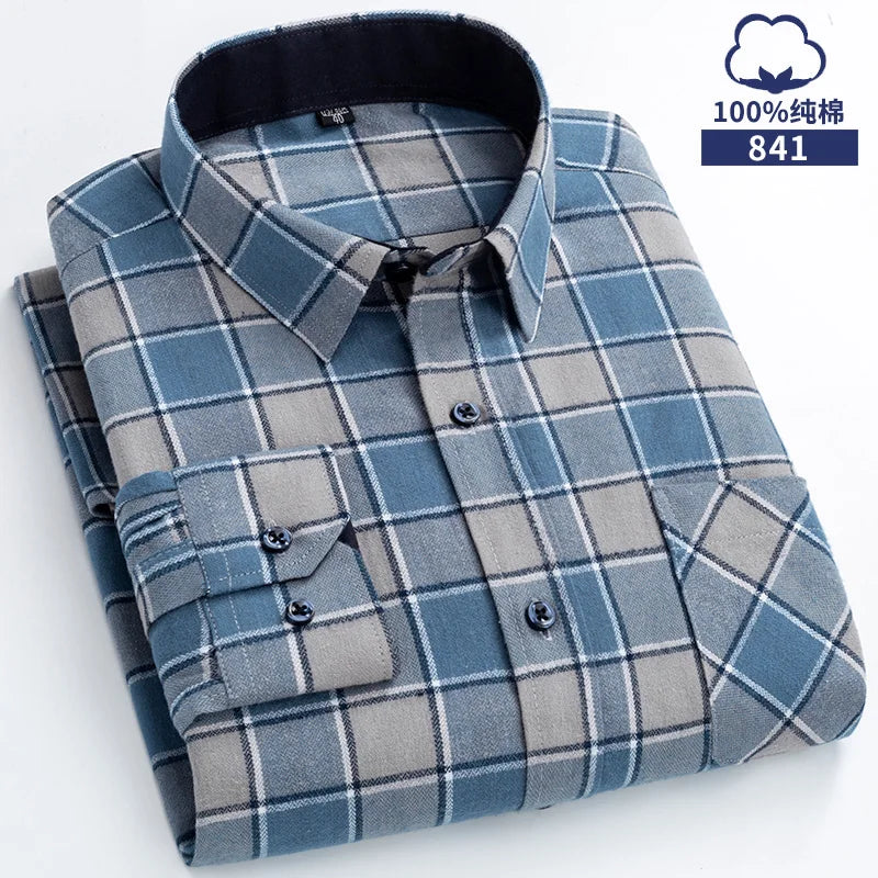 New Flannel Plaid Cotton Shirts For Man