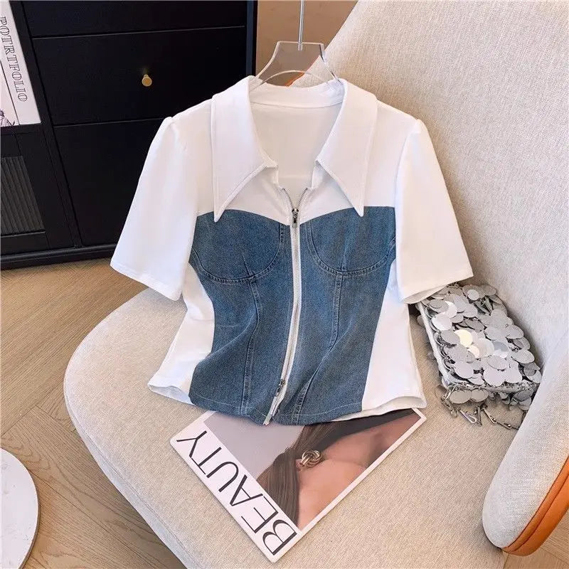 Women's Short SleeveCasual Denim Two-piece set - Premium Sets from Craftklart Dropship - Just $26.70! Shop now at Craftklart.store