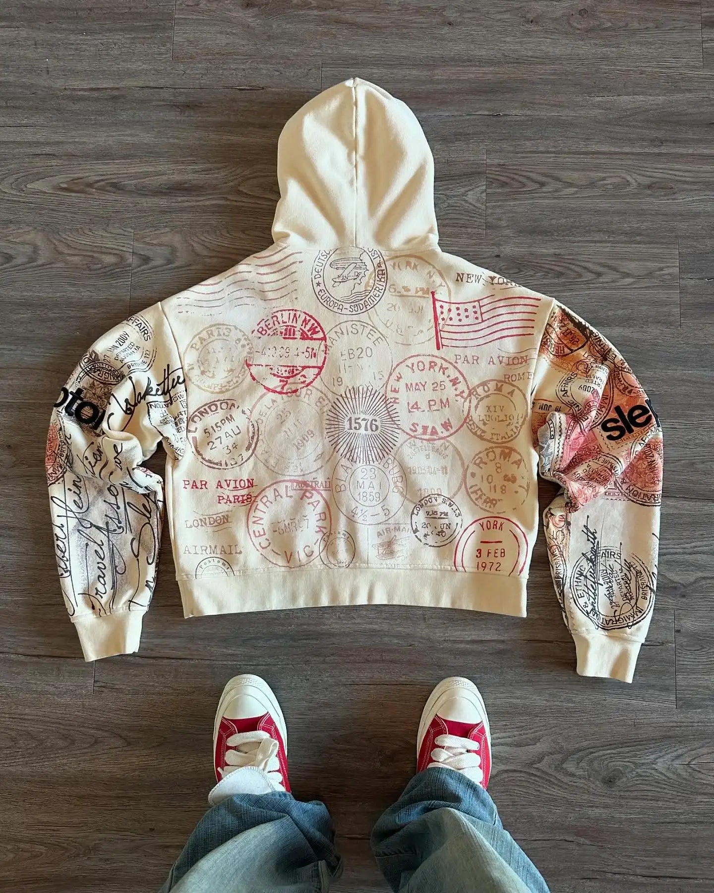 Y2K Passport Print Hoodie for Women