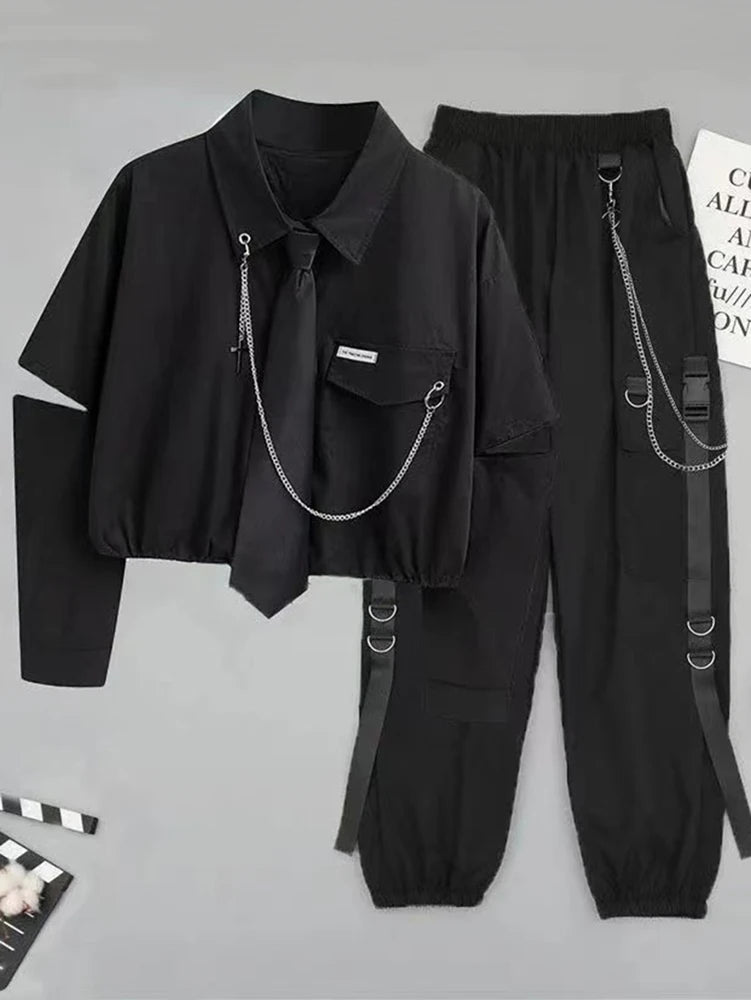 Punk Style Women Shirt Gothic Harajuku Dark Tie And Chain - Premium Shirt from Craftklart Dropship - Just $20.13! Shop now at Craftklart.store