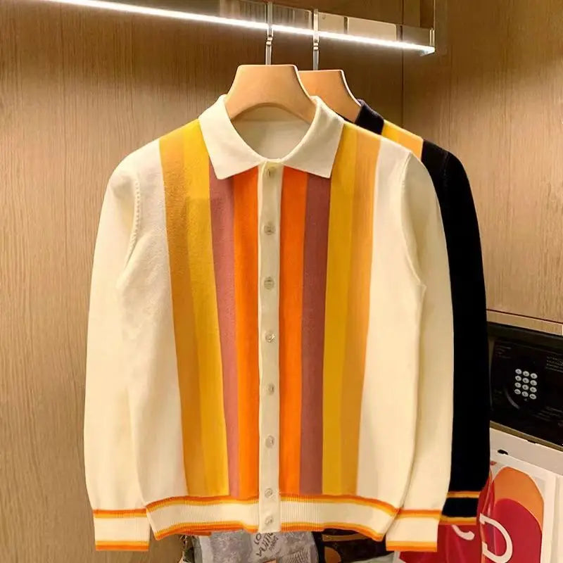 Men's British Style Vertical Stripe Long Sleeved Knitted Cardigan - Premium Cardigan from Craftklart Dropship - Just $28.49! Shop now at Craftklart.store