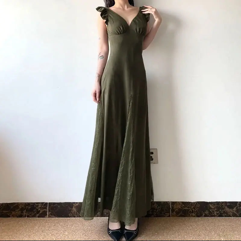 Women's V Neck Sheer Lace Patchwork High Waist Elegant Party Dress - Premium Dress from Craftklart Dropship - Just $27.74! Shop now at Craftklart.store