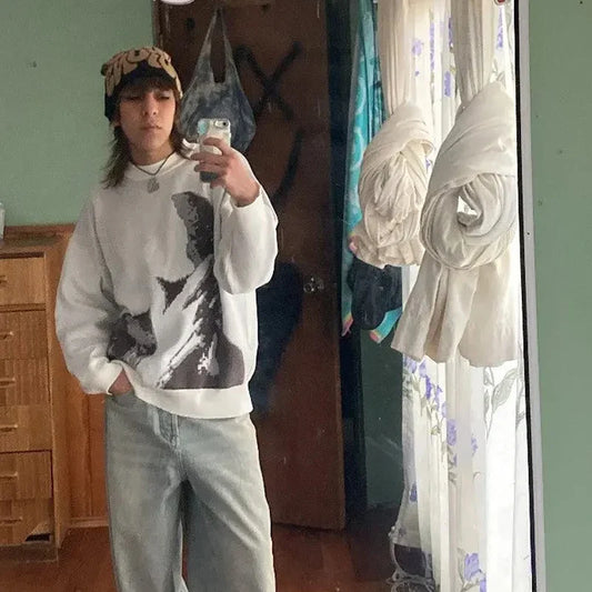 Men's winter sweater pullover knitted long sleeved top hip-hop rock fashion Harajuku cartoon thinking boy print Y2k streetwear - Craftklart.store