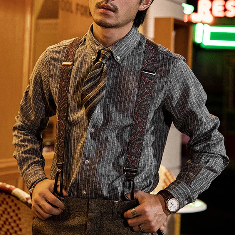 Long Sleeve Striped Turn-down Collar Urban Casual Shirt