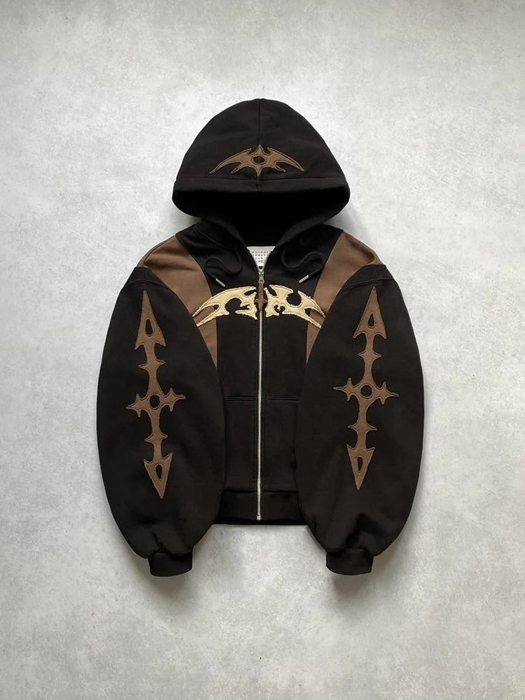 Y2k Patch Design Loose Zip Hoodies for men