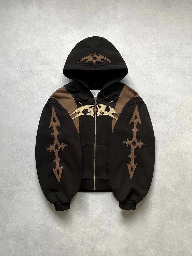 Y2k Patch Design Loose Zip Hoodies for men - Craftklart.store