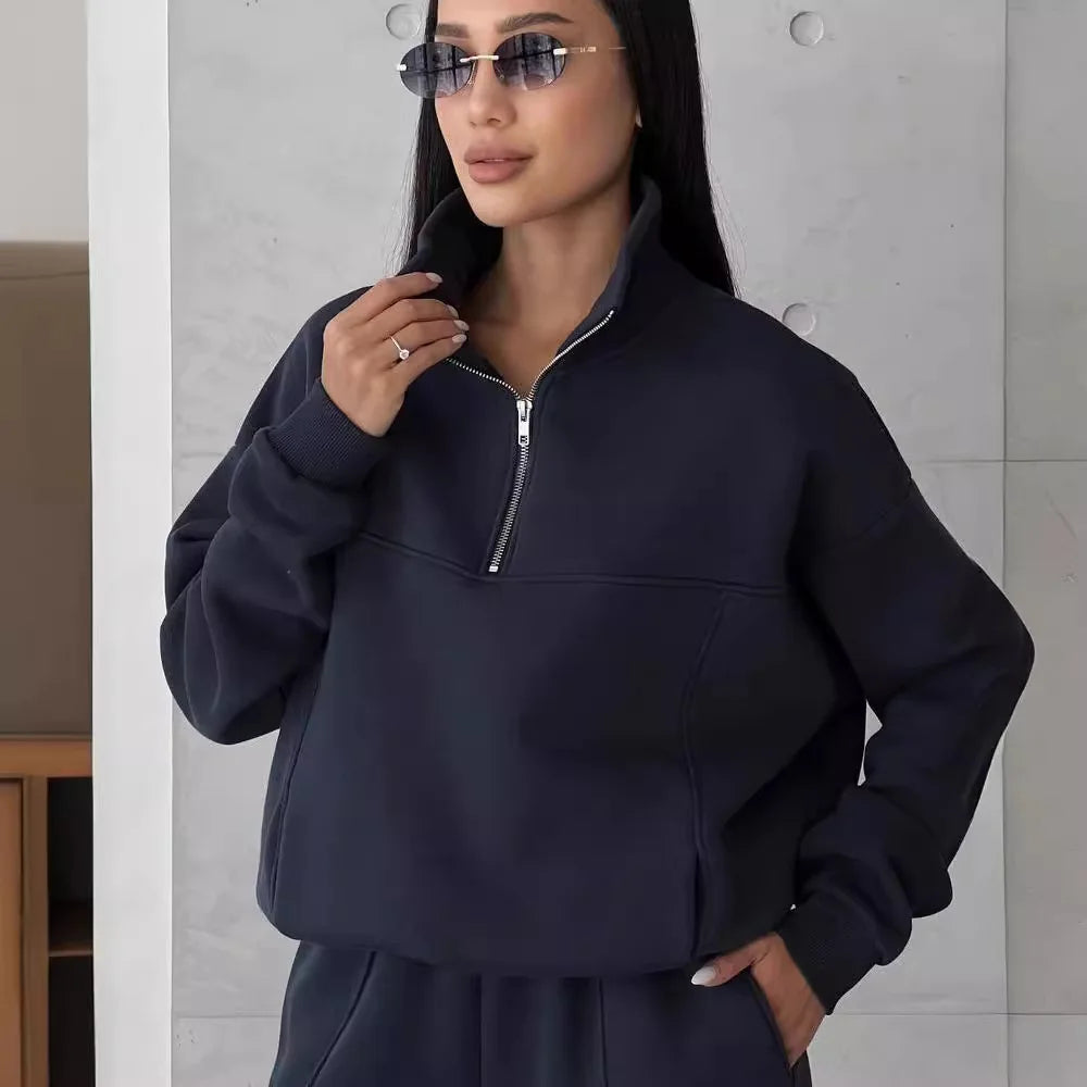 Autumn Women's Tracksuit with Zipper Cotton Oversize White Casual Two Piece Set Women Classic Sports Trouser Suits for Women - Premium from Craftklart.store - Just $26.49! Shop now at Craftklart.store