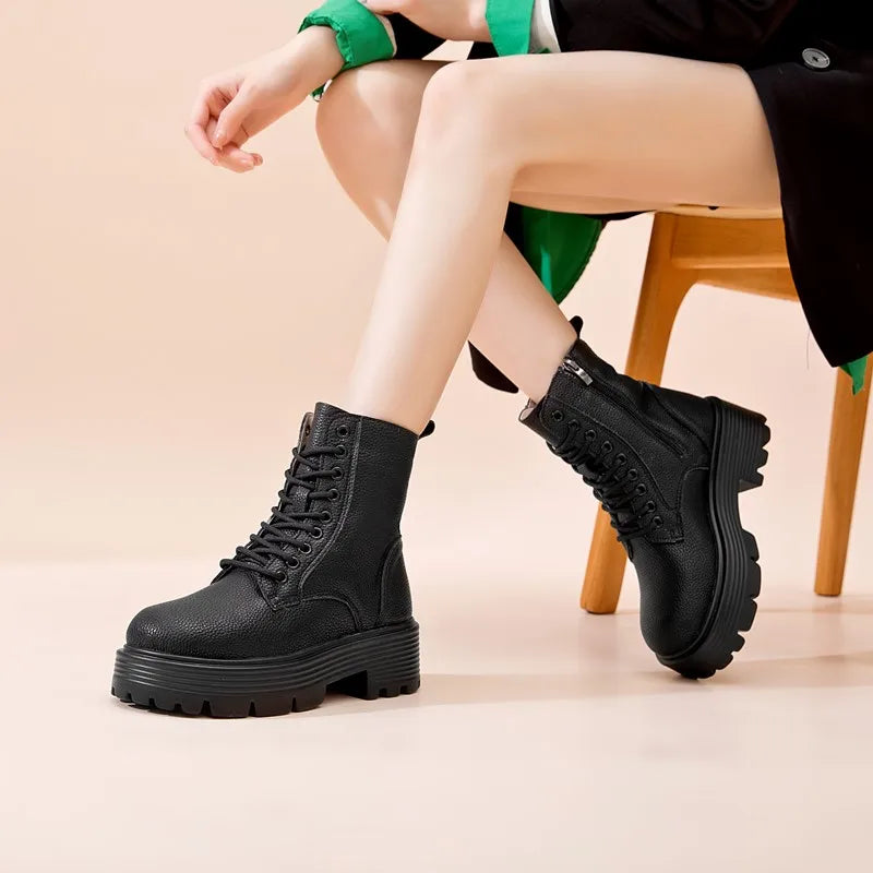 AIYUQI 2025 new women ankle boots thick velvet warm snow boots women's genuine leather winter female boots non-slip short boots